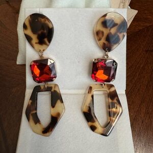 Leopard Print and Ruby Red Statement Earrings